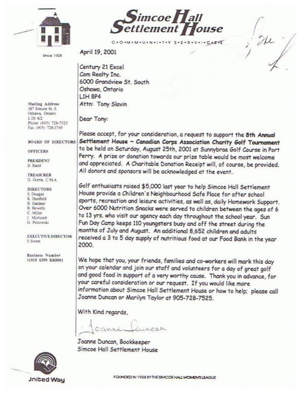 Scanned first page of Simcoe Hall Settlement House