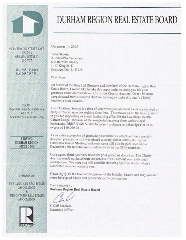Scanned first page of Durham Region Real Estate Board