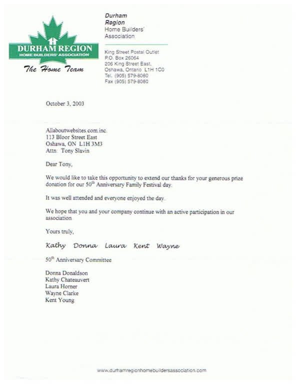 Scanned first page of Durham Region Home Builders’ Association