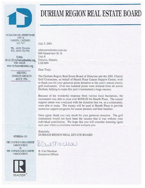 Scanned first page of Durham Region Real Estate Board