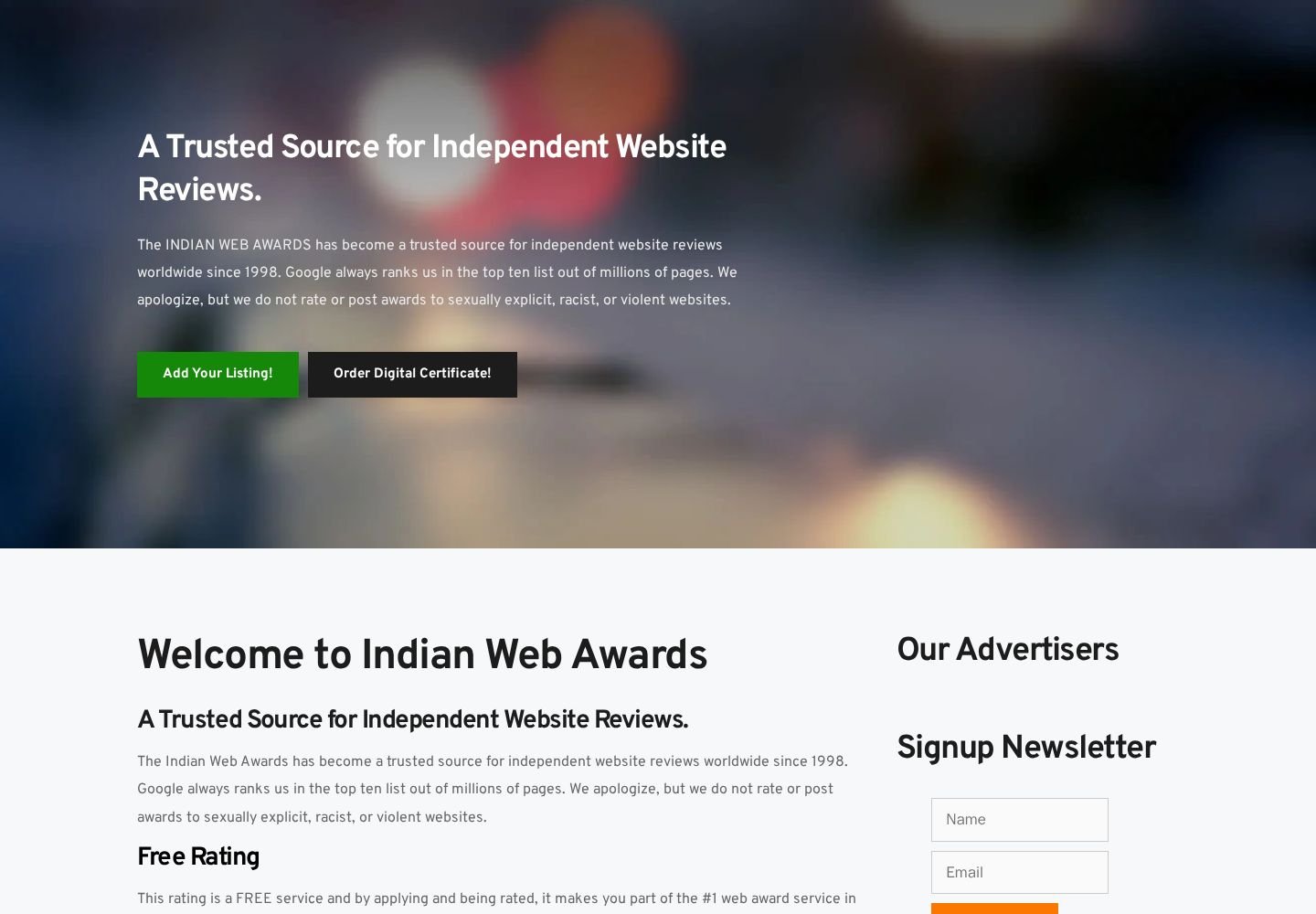 Indian Web Awards website project