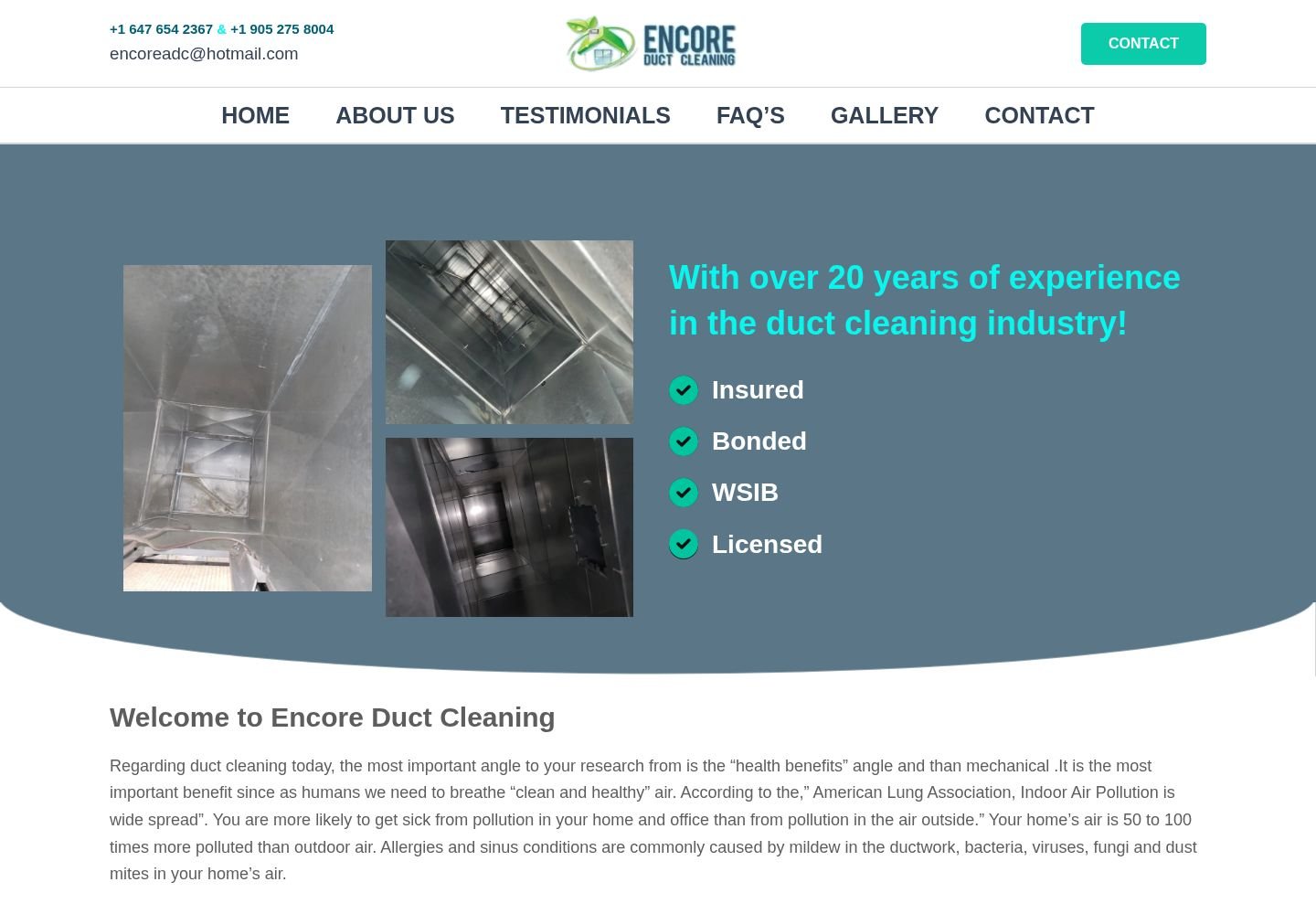 Encore Duct Cleaning website project