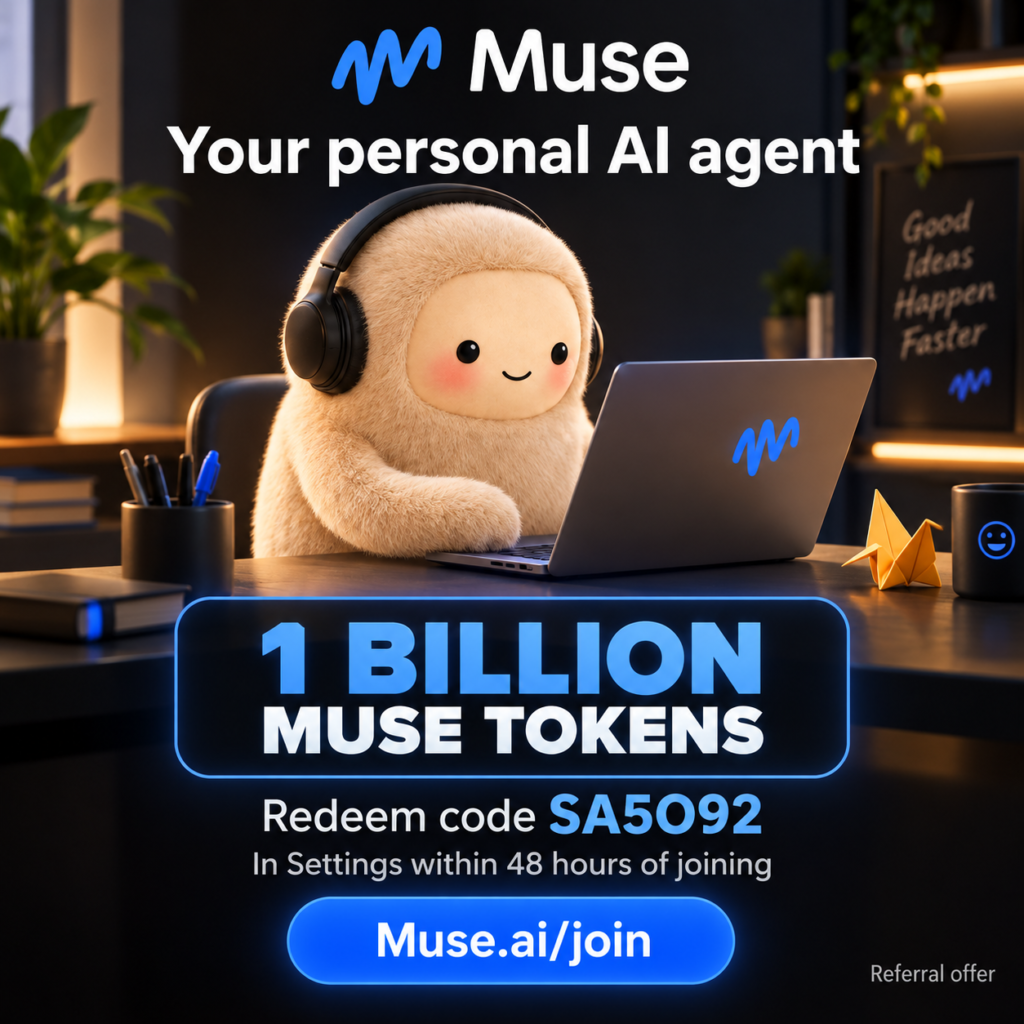 Muse personal AI agent referral offer, code SA5O92
