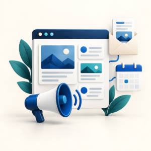 Social content, newsletter and campaign calendar illustration for Platinum Marketing Growth