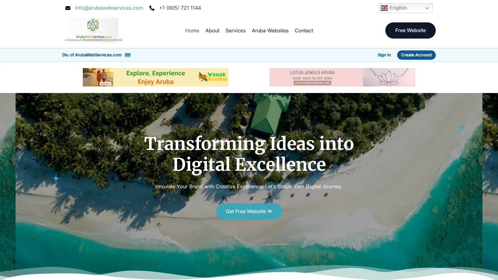 arubawebservices.com website