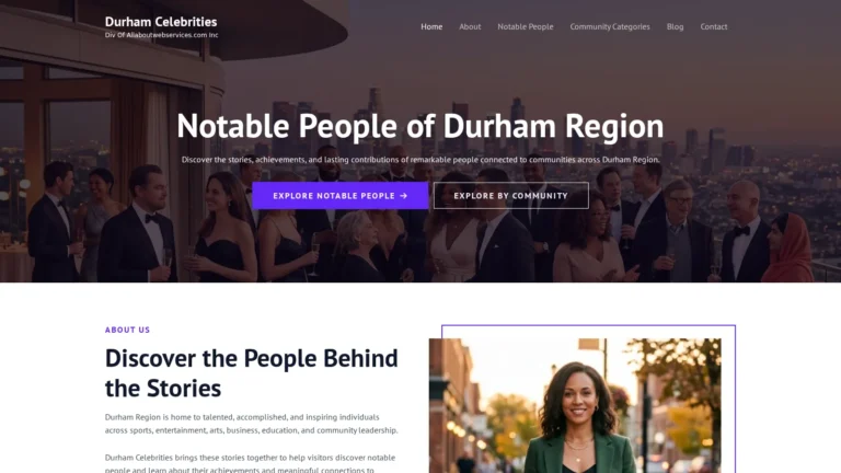 Durham Celebrities website preview