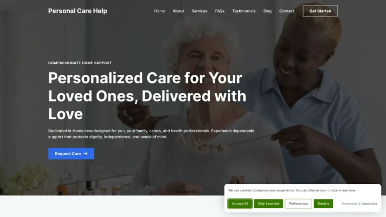 Personal Care Help website preview
