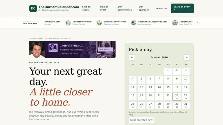 TheDurhamCalendar.com website preview